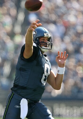 SEATTLE - SEPTEMBER 13:  Quarterback Matt Hasselbeck #8 of the Seattle Seahawks passes against the St. Louis Rams on September 13, 2009 at Qwest Field in Seattle, Washington. The Seahawks defeated the Rams 28-0. <br /><br /><span class="help">(Photo by Otto Greule Jr/Getty Images)</span>