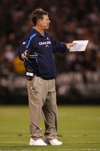 OAKLAND, CA - SEPTEMBER 14:  Head coach Norv Turner of the San Diego Chargers reacts against the Oakland Raiders on September 14, 2009 at the Oakland-Alameda County Coliseum in Oakland, California.  <br /><br /><span class="help">(Photo by Ezra Shaw/Getty Images)</span>