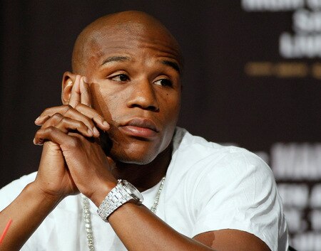 LAS VEGAS - SEPTEMBER 16:  Boxer Floyd Mayweather Jr. appears during the final news conference for his bout against Juan Manuel Marquez at the MGM Grand Hotel/Casino September 16, 2009 in Las Vegas, Nevada. The two will fight at the MGM Grand Garden Arena on September 19 in Las Vegas.  <br /><br /><span class="help">(Photo by Ethan Miller/Getty Images)</span>