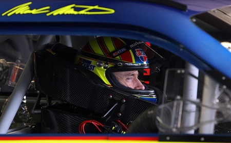 LOUDON, NH - SEPTEMBER 19:  Mark Martin, driver of the #5 CARQUEST/Kellogg's Chevrolet, sits in his car during practice for the NASCAR Sprint Cup Series Sylvania 300 at the New Hampshire Motor Speedway on September 19, 2009 in Loudon, New Hampshire  <br /><br /><span class="help">(Photo by Jim McIsaac/Getty Images for NASCAR)</span>