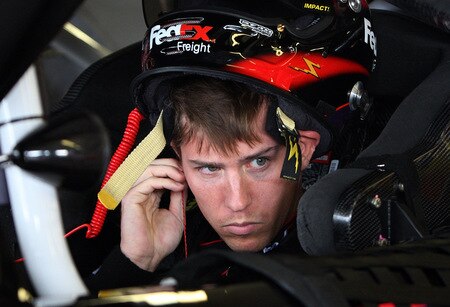 LOUDON, NH - SEPTEMBER 19:  Denny Hamlin, driver of the #11 FedEx Freight Toyota, prepares to drive during practice for the NASCAR Sprint Cup Series Sylvania 300 at the New Hampshire Motor Speedway on September 19, 2009 in Loudon, New Hampshire  <br /><br /><span class="help">(Photo by Jim McIsaac/Getty Images for NASCAR)</span>