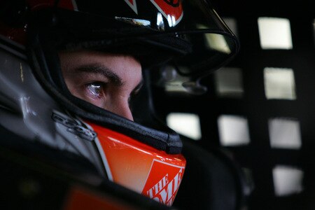 LOUDON, NH - SEPTEMBER 19:  Joey Logano, driver of the #20 Home Depot Toyota, waits in his car during practice for the NASCAR Sprint Cup Series Sylvania 300 at the New Hampshire Motor Speedway on September 19, 2009 in Loudon, New Hampshire  <br /><br /><span class="help">(Photo by Todd Warshaw/Getty Images for NASCAR)</span>