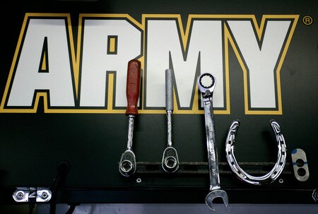 LOUDON, NH - SEPTEMBER 19:  A chrome plated horseshoe is attached to the pit box belonging to the #39 U.S. ARMY Chevrolet crew driven by Ryan Newman (not pictured) prior to practice for the NASCAR Sprint Cup Series Sylvania 300 at the New Hampshire Motor Speedway on September 19, 2009 in Loudon, New Hampshire  <br /><br /><span class="help">(Photo by Jason Smith/Getty Images for NASCAR)</span>
