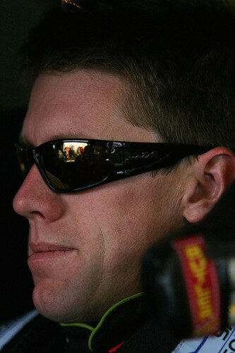 LOUDON, NH - SEPTEMBER 19: Carl Edwards, driver of the #99 Aflac Ford, sits in his car during practice for the NASCAR Sprint Cup Series Sylvania 300 at the New Hampshire Motor Speedway on September 19, 2009 in Loudon, New Hampshire  <br /><br /><span class="help">(Photo by Chris Trotman/Getty Images)</span>