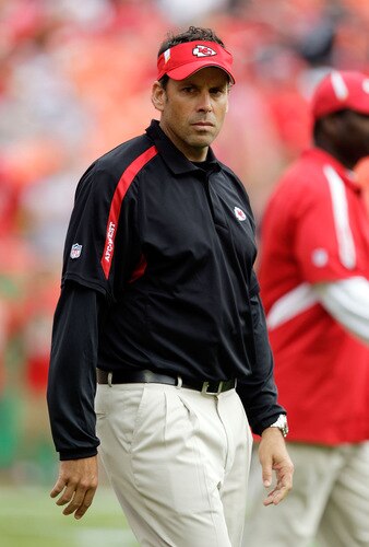 KANSAS CITY, MO - SEPTEMBER 20:  Head coach Todd Haley of the Kansas City Chiefs walks off the field after warm-ups prior to the start of the game against the Oakland Raiders at Arrowhead Stadium on September 20, 2009 in Kansas City, Missouri.  <br /><br /><span class="help">(Photo by Jamie Squire/Getty Images)</span>