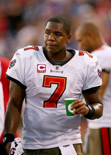 ORCHARD PARK, NY - SEPTEMBER 20: Byron Leftwich #7 of the Tampa Bay Buccaneers stands on the sidelines against the Buffalo Bills at Ralph Wilson Stadium on September 20, 2009 in Orchard Park, New York. Buffalo won 33-20.  <br /><br /><span class="help">(Photo by Rick Stewart/Getty Images)</span>