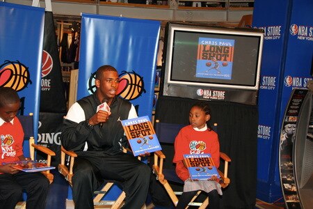 NEW YORK - SEPTEMBER 21:  Chris Paul of the New Orleans Hornets does a reading from his book titled "Long Shot: Never Too Small to Dream Big" at the NBA Store on September 21, 2009 in New York CIty.<br /><br /><span class="help">(Photo by Brian Choi/NBAE via Getty Images)</span>