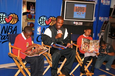 NEW YORK - SEPTEMBER 21:  Chris Paul of the New Orleans Hornets does a reading from his book titled "Long Shot: Never Too Small to Dream Big" at the NBA Store on September 21, 2009 in New York CIty.<br /><br /><span class="help">(Photo by Brian Choi/NBAE via Getty Images)</span>