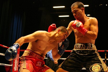 LOS ANGELES, CA - SEPTEMBER 24:  Luis Ramos JR. of Santa Ana throws a right hand jab during  the main event as  opponent Cristian Favela dodges it at the Nokia Center on September 24, 2009 in Los Angeles, California.  <br /><br /><span class="help">(Photo by Jacob de Golish/Getty Images)</span>