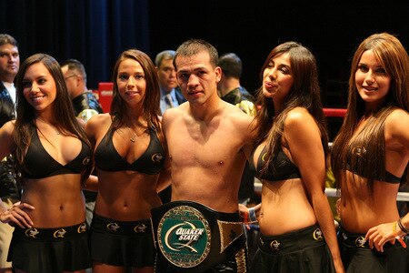 LOS ANGELES, CA - SEPTEMBER 24:  Luis Ramos JR. of Santa Ana celebrates with the ring girls as he wins the main event against Cristian Favela at the Nokia Center on September 24, 2009 in Los Angeles, California.  <br /><br /><span class="help">(Photo by Jacob de Golish/Getty Images)</span>