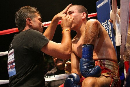 LOS ANGELES, CA - SEPTEMBER 24: Cristian Favela works with his team as he fights against Louis Ramos Jr. in the main event at the Nokia Center  on September 24, 2009 in Los Angeles, California.  <br /><br /><span class="help">(Photo by Jacob de Golish/Getty Images)</span>