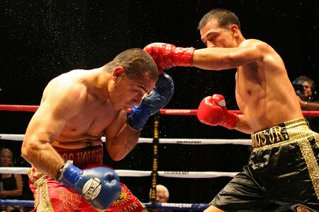 LOS ANGELES, CA - SEPTEMBER 24:  Luis Ramos JR. of Santa Ana throws a left hook during  the main event against opponent Cristian Favela at the Nokia Center on September 24, 2009 in Los Angeles, California.  <br /><br /><span class="help">(Photo by Jacob de Golish/Getty Images)</span>