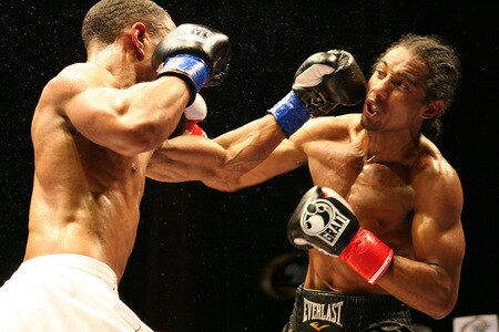LOS ANGELES, CA - SEPTEMBER 24:  Rynell Griffin exchanges punches with opponent Karl Dargan at the Nokia Center on September 24, 2009 in Los Angeles, California.Dargan defeated Griffen  <br /><br /><span class="help">(Photo by Jacob de Golish/Getty Images)</span>