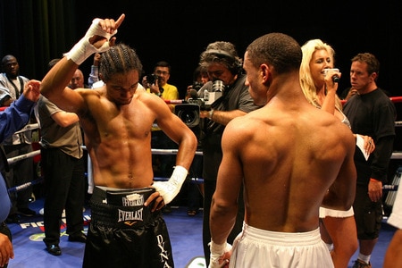 LOS ANGELES, CA - SEPTEMBER 24:  Rynell Griffin celebrates his win against  opponent Karl Dargan at the Nokia Center on September 24, 2009 in Los Angeles, California.Dargan defeated Griffen  <br /><br /><span class="help">(Photo by Jacob de Golish/Getty Images)</span>