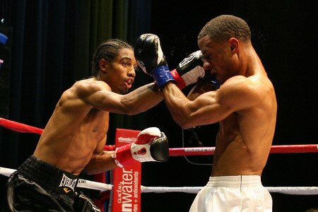 LOS ANGELES, CA - SEPTEMBER 24: Karl Dargan throws a right hand against opponent Rynell Griffin at the Nokia Center on September 24, 2009 in Los Angeles, California.Dargan defeated Griffen  <br /><br /><span class="help">(Photo by Jacob de Golish/Getty Images)</span>