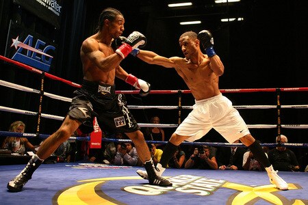 LOS ANGELES, CA - SEPTEMBER 24:  Rynell Griffin throws a right hand against opponent Karl Dargan at the Nokia Center on September 24, 2009 in Los Angeles, California.Dargan defeated Griffen  <br /><br /><span class="help">(Photo by Jacob de Golish/Getty Images)</span>