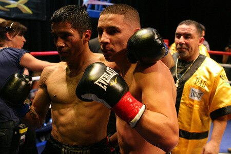 LOS ANGELES, CA - SEPTEMBER 24:  Charles Huerta and opponent opponent Rodrigo Aranda greet eachother after the fight at the Nokia Center on September 24, 2009 in Los Angeles, California. Huerta defeated Aranda  <br /><br /><span class="help">(Photo by Jacob de Golish/Getty Images)</span>