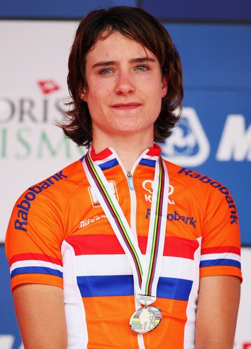 MENDRISIO, SWITZERLAND - SEPTEMBER 26:  Marianne Vos of The Netherlands stands on the podium after finishing second in the Elite Women's Road Race at the 2009 UCI Road World Championships on September 26, 2009 in Mendrisio, Switzerland.  <br /><br /><span class="help">(Photo by Bryn Lennon/Getty Images)</span>