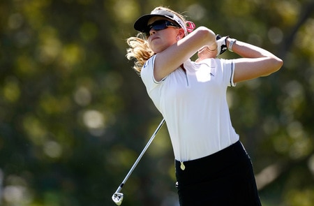DANVILLE, CA - SEPTEMBER 26:  Paula Creamer tees off on the 7th hole during the third round of the CVS/pharmacy LPGA Challenge at Blackhawk Country Club on September 26, 2009 in Danville, California.  <br /><br /><span class="help">(Photo by Jonathan Ferrey/Getty Images)</span>