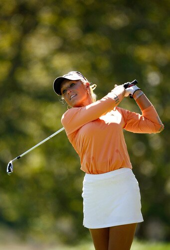 DANVILLE, CA - SEPTEMBER 26:  Natalie Gulbis tees off on the 7th hole during the third round of the CVS/pharmacy LPGA Challenge at Blackhawk Country Club on September 26, 2009 in Danville, California.  <br /><br /><span class="help">(Photo by Jonathan Ferrey/Getty Images)</span>