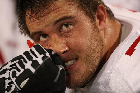 MINNEAPOLIS - SEPTEMBER 27: Joe Staley #74 of the San Francisco 49ers reacts to a play while sitting on the bench during a game against the Minnesota Vikings at the Hubert H. Humphrey Metrodome on September 27, 2009 in Minneapolis, Minnesota. The Vikings defeated the 49ers 27-24. <br /><br /><span class="help">(Photo by Jonathan Daniel/Getty Images)</span>