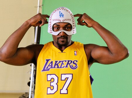 EL SEGUNDO, CA - SEPTEMBER 29: Ron Atrest #37 of the Los Angeles Lakers hwears a mask while taping a public announcement for the Los Angeles Dodgers during Lakers media day at the Lakers training facility on September 29, 2009 in El Segundo, California. <br /><br /><span class="help">(Photo by Kevork Djansezian/Getty Images)</span>