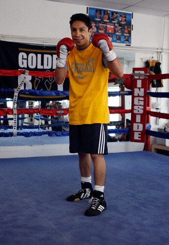 LOS ANGELES, CA - SEPTEMBER 29: Israel Vasquez Two-time Junior Featherweight World Champion poses for some portraits during his workout session at Urbina Westside Boxing Gym on September 29, 2009 in Los Angeles, California. Vasquez will return to the ring to face Angel Priolo on October 10, 2009.  <br /><br /><span class="help">(Photo by Jacob de Golish/Getty Images)</span>