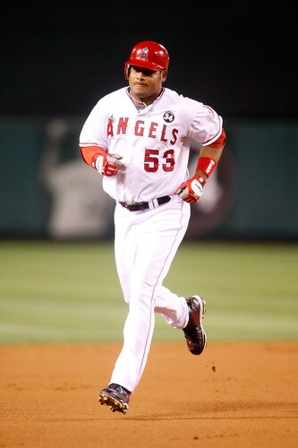 ANAHEIM, CA - SEPTEMBER 29:  Bobby Abreu #53 of the Los Angeles Angels of Anaheim runs the bases after hitting a solo home run in the first inning against the Texas Rangers at Angel Stadium on September 29, 2009 in Anaheim, California.  <br /><br /><span class="help">(Photo by Jeff Gross/Getty Images)</span>