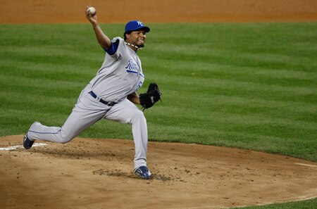 NEW YORK - SEPTEMBER 30:   Robinson Tejeda #51 of the Kansas City Royals pitches against the New York Yankees during the game on September 30, 2009 at Yankee Stadium in the Bronx borough of New York City.  <br /><br /><span class="help">(Photo by Jared Wickerham/Getty Images)</span>