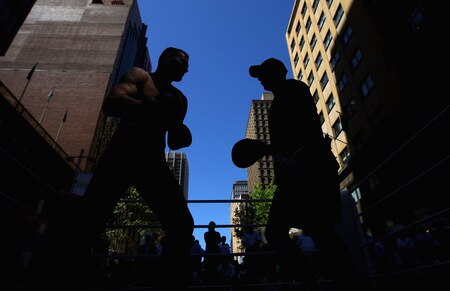 SYDNEY, AUSTRALIA - OCTOBER 01:  Boxer Danny Green punches during a demonstration sparring session during a Danny Green Media Opportunity at Martin Place on October 1, 2009 in Sydney, Australia. Green will be fighting Roy Jones Jnr of the United States of Amerian for the IBO World Title on December 2, 2009. <br /><br /><span class="help">(Photo by Cameron Spencer/Getty Images)</span>