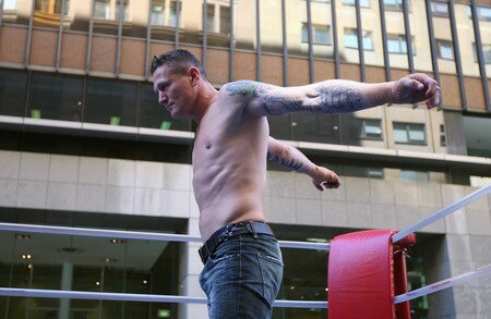 SYDNEY, AUSTRALIA - OCTOBER 01:  Boxer Danny Green warms up for a demonstration sparring session during a Danny Green Media Opportunity at Martin Place on October 1, 2009 in Sydney, Australia. Green will be fighting Roy Jones Jnr of the United States of Amerian for the IBO World Title on December 2, 2009. <br /><br /><span class="help">(Photo by Cameron Spencer/Getty Images)</span>