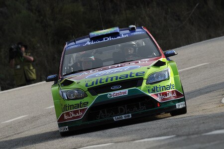 SALOU, SPAIN - OCTOBER 01:  Mikko Hirvonen of Finland and Jarmo Lehtinen of Finland compete in their BP Abu Dhabi Ford Focus during the Shakedown of the WRC Rally de Espana on October 1, 2009 in Salou, Spain. <br /><br /><span class="help">(Photo by Massimo Bettiol/Getty Images)</span>