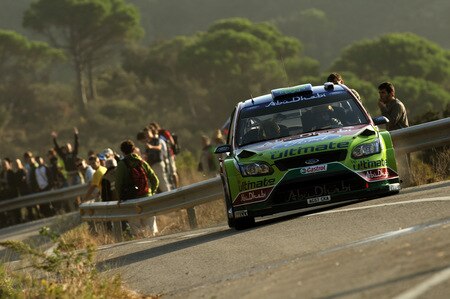 SALOU, SPAIN - OCTOBER 01:  Khalid Al Qassimi of United Arabian Emirates and Michael Orr of Great Britain compete in their BP Abu Dhabi Ford Focus during the Shakedown of the WRC Rally de Espana on October 1, 2009 in Salou, Spain. <br /><br /><span class="help">(Photo by Massimo Bettiol/Getty Images)</span>