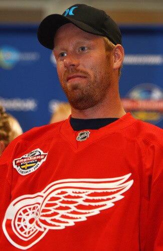 STOCKHOLM, SWEDEN - OCTOBER 01:  Johan Franzen of Detroit Red Wings looks on during the 2009 Compuware/NHL Premier Fan Rally for Detroit Red Wings and St. Loius Blues at Stockholm Central Station on October 1, 2009 in Stockholm, Sweden.   <br /><br /><span class="help">(Photo by Paul Gilham/NHLI via Getty Images)</span>
