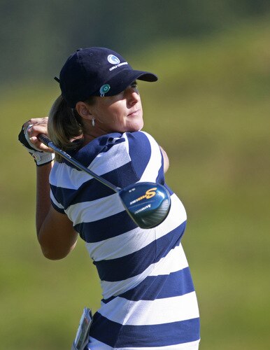 PRATTVILLE, AL - OCTOBER 1:  Vicki Goetze-Ackerman watches her drive from the 18th tee during first round play in the Navistar LPGA Classic at the Robert Trent Jones Golf Trail at Capitol Hill on October 1, 2009 in  Prattville, Alabama.  <br /><br /><span class="help">(Photo by Dave Martin/Getty Images)</span>