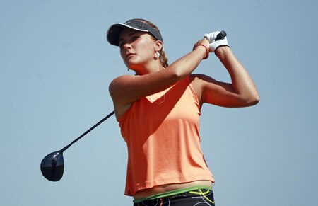 PRATTVILLE, AL - OCTOBER 1:  Amateur Alexis Thompson watches her drive from the ninth tee during first round play in the Navistar LPGA Classic at the Robert Trent Jones Golf Trail at Capitol Hill on October 1, 2009 in  Prattville, Alabama.  <br /><br /><span class="help">(Photo by Dave Martin/Getty Images)</span>