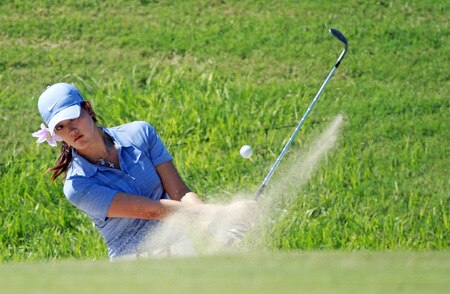 PRATTVILLE, AL - OCTOBER 1:  Michelle Wie hits from the sand on the ninth hole during first round play in the Navistar LPGA Classic at the Robert Trent Jones Golf Trail at Capitol Hill on October 1, 2009 in  Prattville, Alabama.  <br /><br /><span class="help">(Photo by Dave Martin/Getty Images)</span>