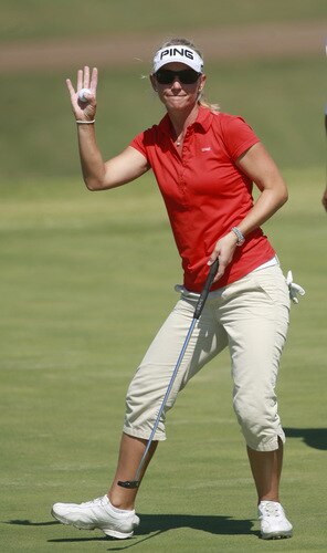 PRATTVILLE, AL - OCTOBER 1:  Louise Friberg of Sweden waves after completing her first round play on the ninth green in the Navistar LPGA Classic at the Robert Trent Jones Golf Trail at Capitol Hill on October 1, 2009 in  Prattville, Alabama.  <br /><br /><span class="help">(Photo by Dave Martin/Getty Images)</span>