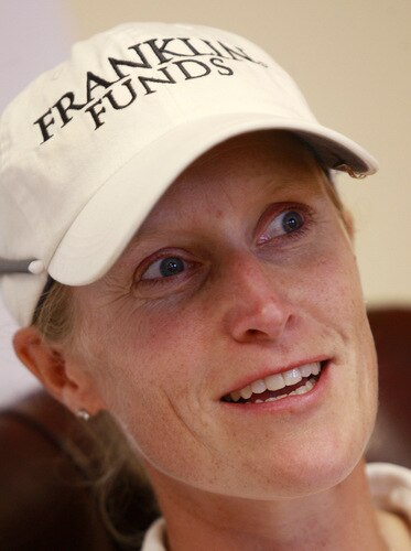 PRATTVILLE, AL - OCTOBER 1:  Janice Moodie of Scotland talks with reporters following her first round play in the Navistar LPGA Classic at the Robert Trent Jones Golf Trail at Capitol Hill on October 1, 2009 in  Prattville, Alabama.  <br /><br /><span class="help">(Photo by Dave Martin/Getty Images)</span>