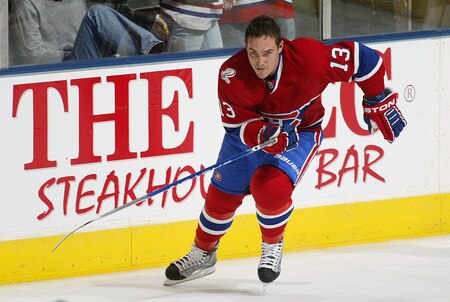 TORONTO - OCTOBER 1:  Mike Cammallari #13 of the Montreal Canadiens skates in the warm-up prior to playing the Toronto Maple Leafs in the Maple Leafs home opener on October 1, 2009 at the Air Canada Centre in Toronto, Ontario, Canada.  <br /><br /><span class="help">(Photo by Claus Andersen/Getty Images)</span>