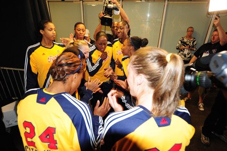 PHOENIX - OCTOBER 1: The Indiana Fever pepares to play the Phoenix Mercury in Game two of the WNBA Finals on October 1, 2009 at U.S. Airways Center in Phoenix, Arizona. <br /><br /><span class="help">(Photo by Barry Gossage/NBAE via Getty Images)</span>