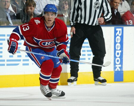 TORONTO - OCTOBER 1:  Mike Cammallari #13 of the Montreal Canadiens skates in a game against the Toronto Maple Leafs, the Maple Leafs home opener on October 1, 2009 at the Air Canada Centre in Toronto, Ontario, Canada.  <br /><br /><span class="help">(Photo by Claus Andersen/Getty Images)</span>