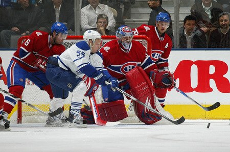 TORONTO - OCTOBER 1:  Carey Price #31 of the Montreal Canadiens watches a loose puck get away from Jason Blake #55 of the Toronto Maple Leafs in the Maple Leafs home opener on October 1, 2009 at the Air Canada Centre in Toronto, Ontario, Canada.  <br /><br /><span class="help">(Photo by Claus Andersen/Getty Images)</span>