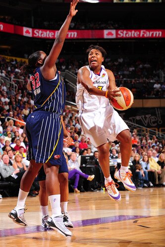 PHOENIX - OCTOBER 1: Cappie Pondexter #23 of the Phoenix Mercury drives for a shot against Ebony Hoffman #32 of the Indiana Fever in Game Two of the WNBA Finals on October 1, 2009 at U.S. Airways Center in Phoenix, Arizona. <br /><br /><span class="help">(Photo by P. A. Molumby/NBAE via Getty Images)</span>