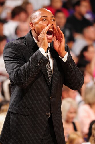 PHOENIX - OCTOBER 1: Corey Gaines, head coach of the Phoenix Mercury, yells at his team as the Mercury host the Indiana Fever in Game Two of the WNBA Finals on October 1, 2009 at U.S. Airways Center in Phoenix, Arizona. <br /><br /><span class="help">(Photo by Barry Gossage/NBAE via Getty Images)</span>