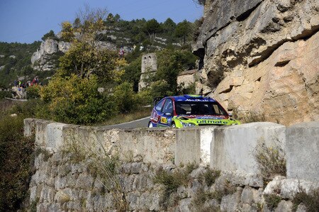 SALOU, SPAIN - OCTOBER 02:  Khalid Al Qassimi of United Arabian Emirates and Michael Orr of Great Britain compete in their BP Abu Dhabi Ford Focus during Leg 1 of the WRC Rally de Espana on October 02  in Salou, Spain  <br /><br /><span class="help">(Photo by Massimo Bettiol/Getty Images)</span>