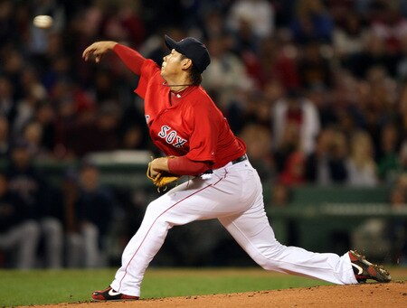 BOSTON - OCTOBER 02:  Daisuke Matsuzaka #18 of the Boston Red Sox delivers a pitch in the first inning against the Cleveland Indians on October 2, 2009 at Fenway Park in Boston, Massachusetts.  <br /><br /><span class="help">(Photo by Elsa/Getty Images)</span>