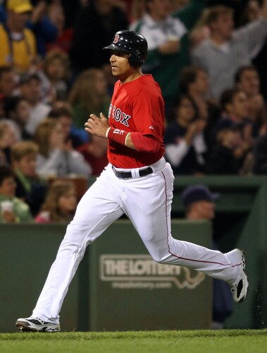 BOSTON - OCTOBER 02:  Victor Martinez #41 of the Boston Red Sox scores a run in the third inning against the Cleveland Indians on October 2, 2009 at Fenway Park in Boston, Massachusetts.  <br /><br /><span class="help">(Photo by Elsa/Getty Images)</span>