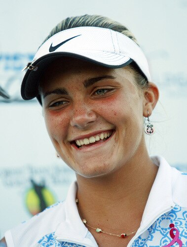 PRATTVILLE, AL - OCTOBER 2:  Amateur golfer Alexis Thompson, 14, talks with reporters following her second round play in the Navistar LPGA Classic at the Robert Trent Jones Golf Trail at Capitol Hill on October 2, 2009 in  Prattville, Alabama.  <br /><br /><span class="help">(Photo by Dave Martin/Getty Images)</span>