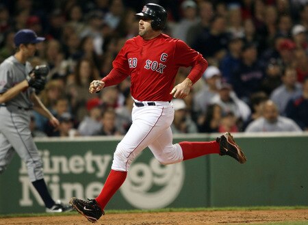 BOSTON - OCTOBER 02:  Jason Varitek #33 of the Boston Red Sox scores a run off a hit by teammate Dustin Pedroia in the third inning against the Cleveland Indians on October 2, 2009 at Fenway Park in Boston, Massachusetts.  <br /><br /><span class="help">(Photo by Elsa/Getty Images)</span>